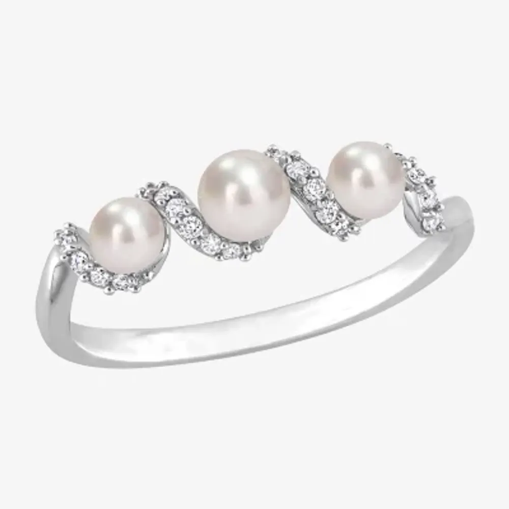 Womens 1/10 CT. T.W. 4MM White Cultured Freshwater Pearl 14K Gold Cocktail Ring