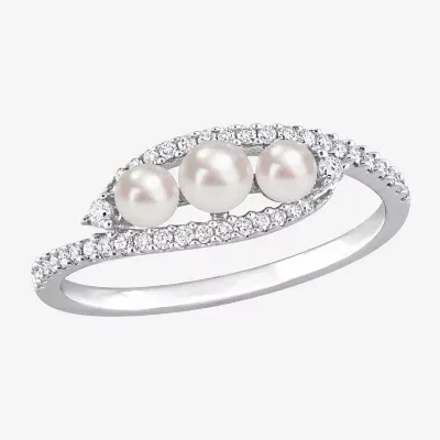 Womens 1/5 CT. 4MM White Cultured Freshwater Pearl 14K Gold Cocktail Ring