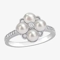 Womens 1/6 CT. T.W. 4.5MM White Cultured Freshwater Pearl 14K Gold Cocktail Ring