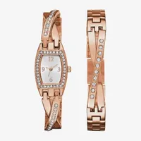 Geneva Womens Rose Gold-Tone Bangle Watch Boxed Set