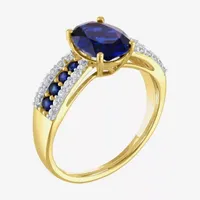 Womens Lab Created Blue Sapphire 10K Gold Cocktail Ring