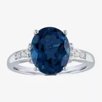 Womens Genuine Blue Topaz 10K Gold Cocktail Ring