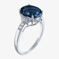 Womens Genuine Blue Topaz 10K Gold Cocktail Ring