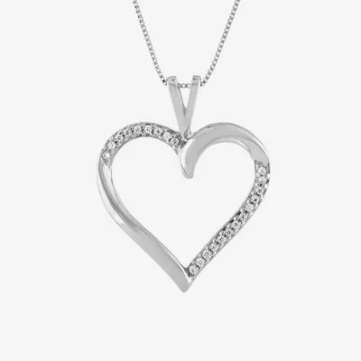 Womens Diamond Accent 10K White Gold Heart Pendant Necklace