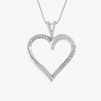 Womens Diamond Accent 10K White Gold Heart Pendant Necklace