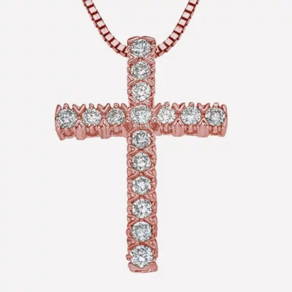 Womens 1/4 CT. T.W. Natural White Diamond 10K Gold Cross Pendant Necklace