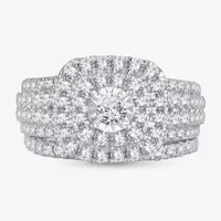 2 CT.T.W. Natural Diamond Cushion Shape Side Stone Halo Bridal Set 10K or 14K White Gold