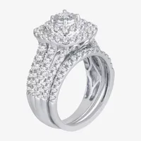 2 CT.T.W. Natural Diamond Cushion Shape Side Stone Halo Bridal Set 10K or 14K White Gold