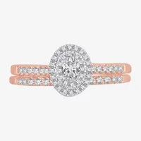 Womens 1/2 CT.T.W. Natural Diamond 10K or 14K Rose Gold Oval Halo Bridal Set