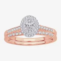 Womens 1/2 CT.T.W. Natural Diamond 10K or 14K Rose Gold Oval Halo Bridal Set