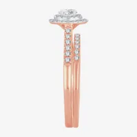 Womens 1/2 CT.T.W. Natural Diamond 10K or 14K Rose Gold Oval Halo Bridal Set