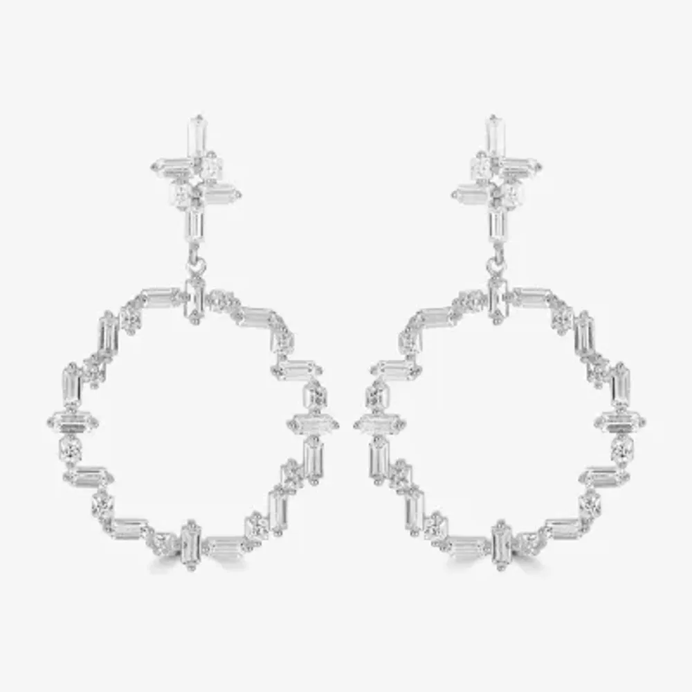 Diamonart White Cubic Zirconia Sterling Silver Curved Drop Earrings