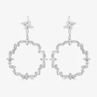 Diamonart White Cubic Zirconia Sterling Silver Curved Drop Earrings