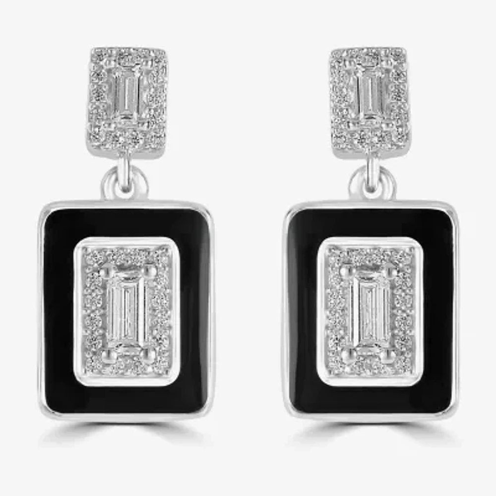 Diamonart White Cubic Zirconia Sterling Silver Square Drop Earrings