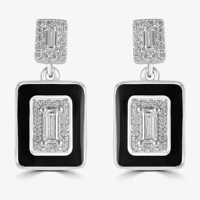 Diamonart White Cubic Zirconia Sterling Silver Square Drop Earrings