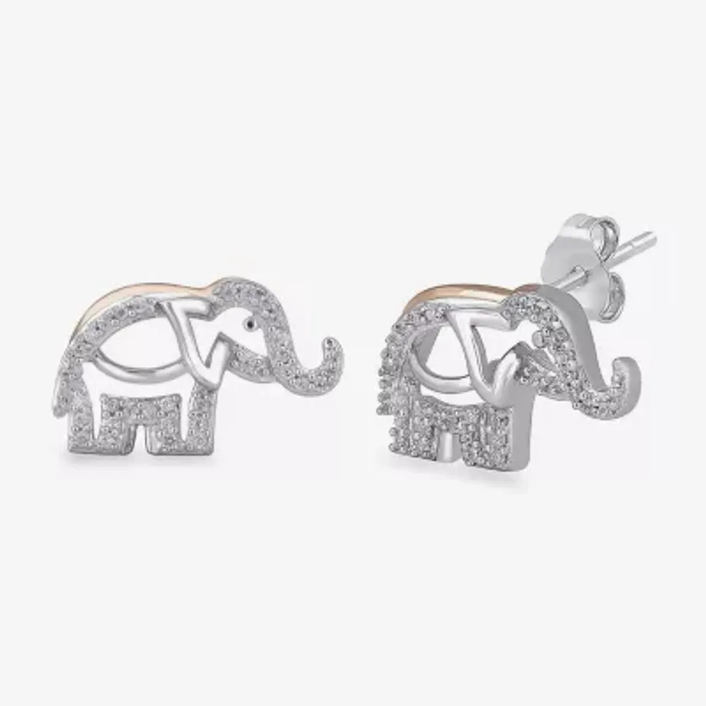 1/10 CT.T.W. Diamond Elephant Stud Earrings in Two Tone 14K Rose Gold Over Silver and Sterling Silver