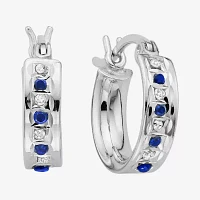 Genuine Blue Sapphire & Diamond Accent Platinum Over Silver Small Hoop Earrings