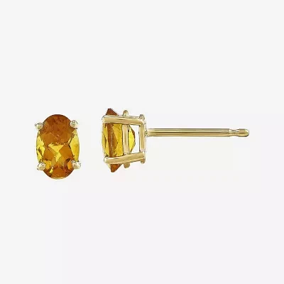 Oval Genuine Citrine 14K Yellow Gold Stud Earrings