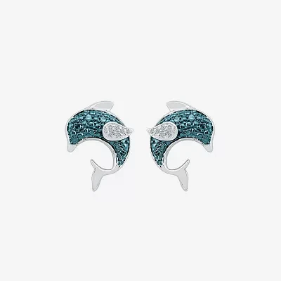 Dolphin Diamond Accent Natural Blue Diamond Sterling Silver 12mm Stud Earrings