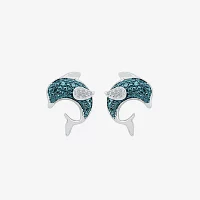 Dolphin Diamond Accent Natural Blue Diamond Sterling Silver 12mm Stud Earrings