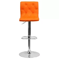 Contemporary Tufted Vinyl Adjustable Height Barstool with Chrome Base