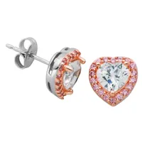 DiamonArt® White Cubic Zirconia 14K Gold Over Silver 9.9mm Heart Stud Earrings