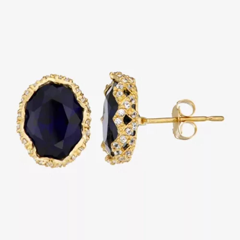 Lab Created Blue Sapphire 10K Gold 7.6mm Oval Stud Earrings