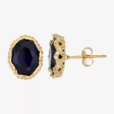 Lab Created Blue Sapphire 10K Gold 7.6mm Oval Stud Earrings
