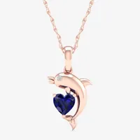 Gender Reveal Dolphin Womens Lab Created Sapphire 14K Rose Gold Over Silver Pendant Necklace