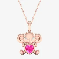 Gender Reveal Elephant Womens Lab Created Pink Sapphire 14K Rose Gold Over Silver Pendant Necklace