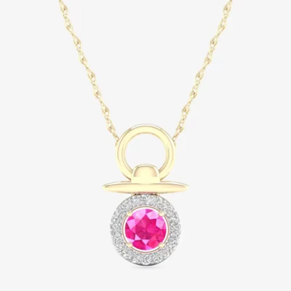 Gender Reveal Womens Lab Created Pink Sapphire 14K Gold Over Silver Pendant Necklace