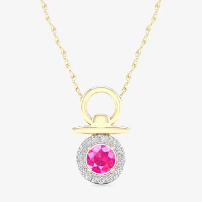 Gender Reveal Womens Lab Created Pink Sapphire 14K Gold Over Silver Pendant Necklace