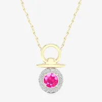 Gender Reveal Womens Lab Created Pink Sapphire 14K Gold Over Silver Pendant Necklace