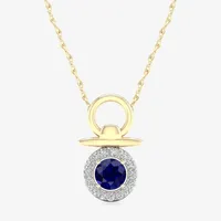 Gender Reveal Womens Lab Created Sapphire 14K Gold Over Silver Pendant Necklace