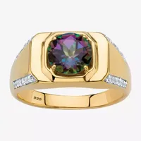 Mens Genuine Multi Color Topaz 18K Gold Over Silver Fashion Ring