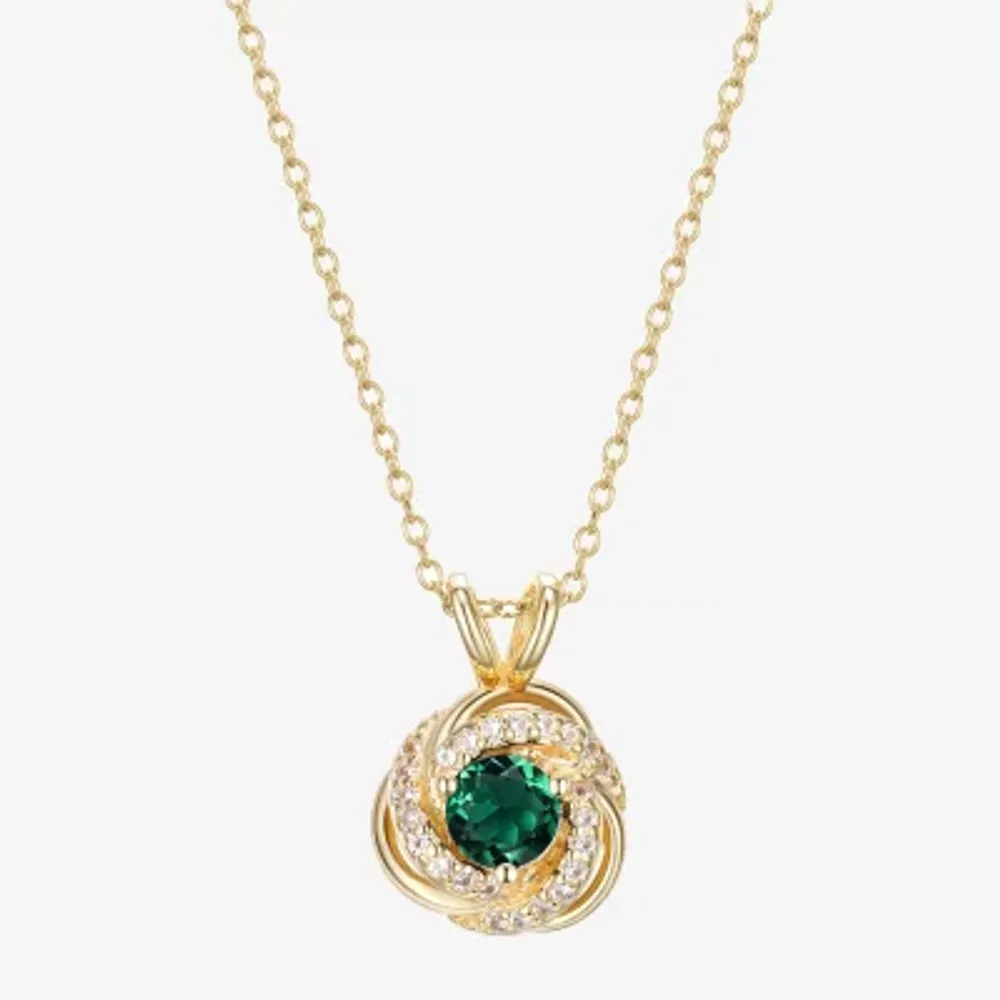 Womens Lab Created Green Quartz 18K Gold Over Silver Knot Pendant Necklaces
