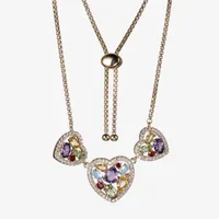 Womens Genuine Multi Color Stone 18K Gold Over Silver Heart Pendant Necklace