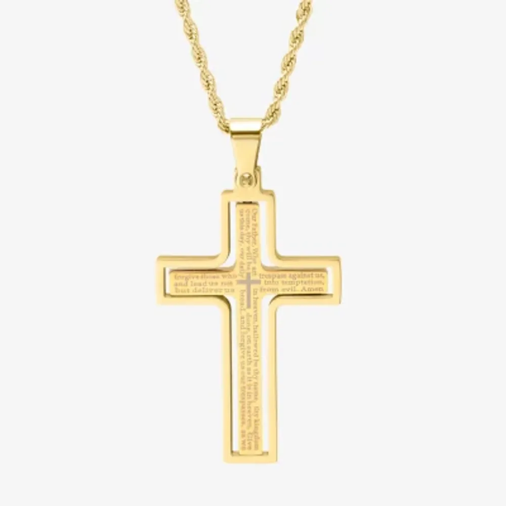 Steeltime Mens 18K Gold Over Stainless Steel Cross Pendant Necklace