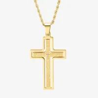 Steeltime Mens 18K Gold Over Stainless Steel Cross Pendant Necklace