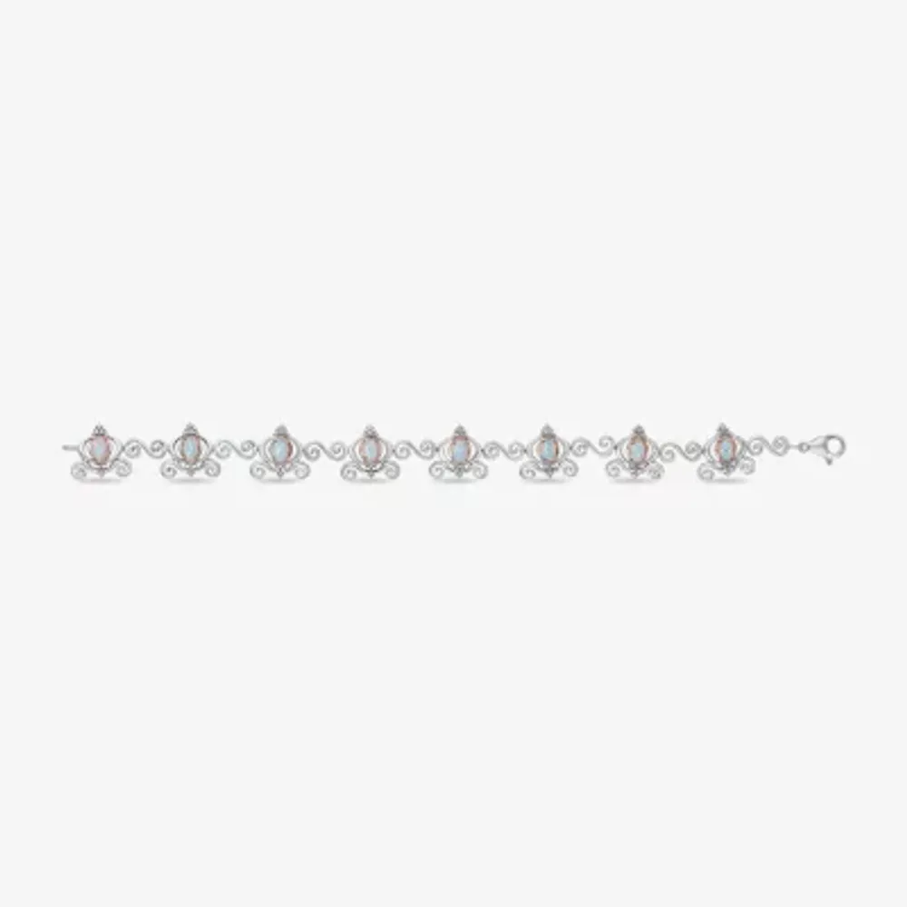 Enchanted Disney Fine Jewelry 1/10 CT. T.W. Lab Created White Opal 14K Rose Gold Over Silver Sterling Silver Cinderella Princess 7.5 Inch Tennis Bracelet