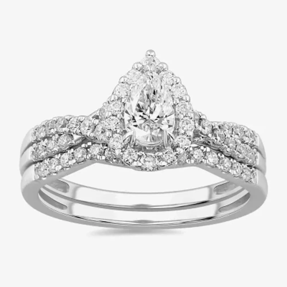 Signature By Modern Bride 7/8 CT.T.W. Lab-Grown (G-H / SI1-SI2) Diamond Pear Side Stone Bridal Set 10K or 14K Gold