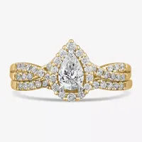 Signature By Modern Bride 7/8 CT.T.W. Lab-Grown (G-H / SI1-SI2) Diamond Pear Side Stone Bridal Set 10K or 14K Gold