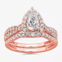 Signature By Modern Bride (G-H / Si1-Si2) Womens 1 1/3 CT. T.W. Lab Grown White Diamond 10K Rose Gold Pear Side Stone Bridal Set