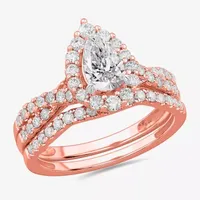 Signature By Modern Bride (G-H / Si1-Si2) Womens 1 1/3 CT. T.W. Lab Grown White Diamond 10K Rose Gold Pear Side Stone Bridal Set