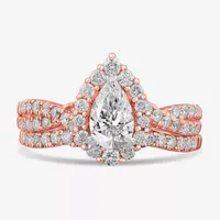 Signature By Modern Bride (G-H / Si1-Si2) Womens 1 1/3 CT. T.W. Lab Grown White Diamond 10K Rose Gold Pear Side Stone Bridal Set