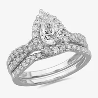 Signature By Modern Bride (G-H / Si1-Si2) Womens 1 1/3 CT. T.W. Lab Grown White Diamond 10K Gold Pear Side Stone Halo Bridal Set