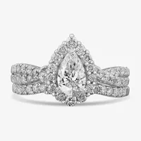 Signature By Modern Bride (G-H / Si1-Si2) Womens 1 1/3 CT. T.W. Lab Grown White Diamond 10K Gold Pear Side Stone Halo Bridal Set