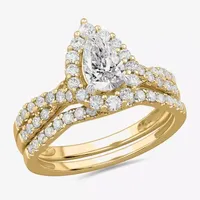 Signature By Modern Bride (G-H / Si1-Si2) Womens 1 1/3 CT. T.W. Lab Grown White Diamond 10K Gold Pear Side Stone Bridal Set