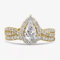 Signature By Modern Bride (G-H / Si1-Si2) Womens 1 1/3 CT. T.W. Lab Grown White Diamond 10K Gold Pear Side Stone Bridal Set