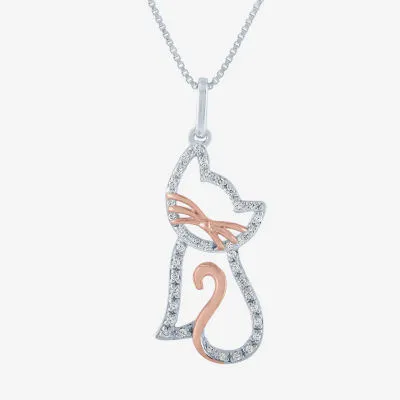 Cat Womens 1/10 CT. T.W. Mined White Diamond 14K Rose Gold Over Silver Pendant Necklace